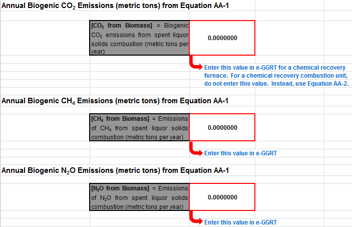 AA-1 Calculation Spreadsheet Result to use in e-GGRT